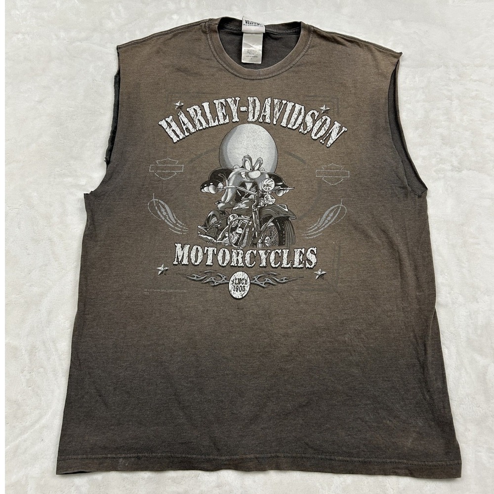 Harley-Davidson Muscle Tee Mens L Brown Looney Tunes Yosemite Sam Louisville KY
